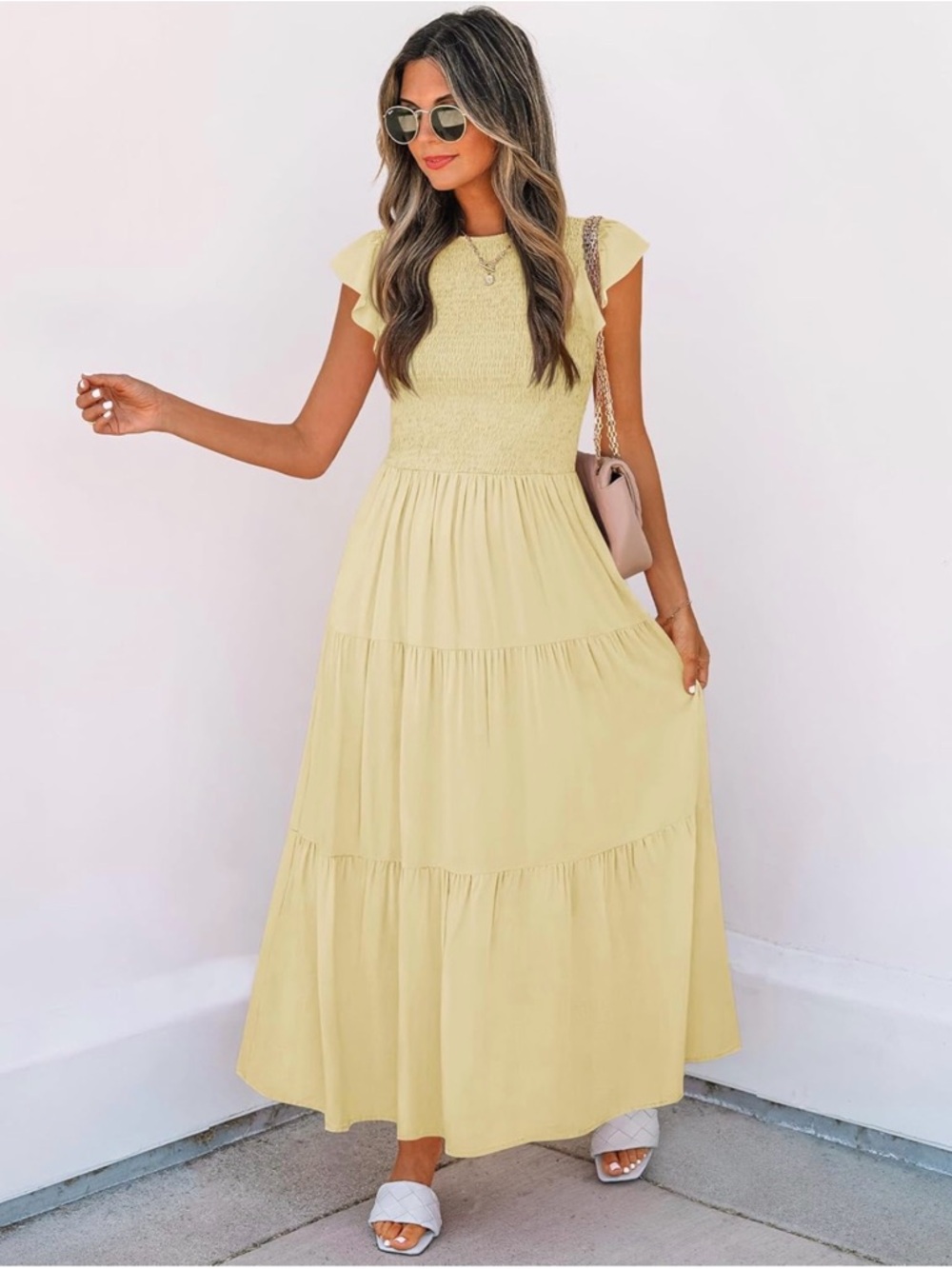 Women's Yellow Tiered Maxi Dress - Casual Summer Style